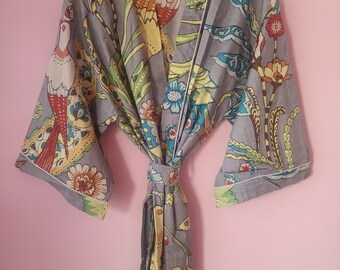 Handabdruck Baumwolle Kimono Robe: Indischer Block Print Morgenmantel
