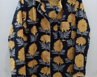 Block Print Cotton Pajama Set: Handmade Indian Floral PJs