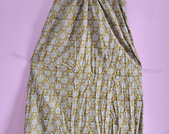 Floral Block Print Baumwolle Trägerkleid: Boho Sommer Maxi