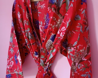 Handabdruck Baumwolle Kimono Robe: Indischer Block Print Morgenmantel