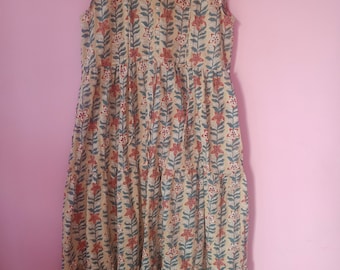 Floral Block Print Baumwolle Maxikleid : Ärmelloses Indian Summer Kleid