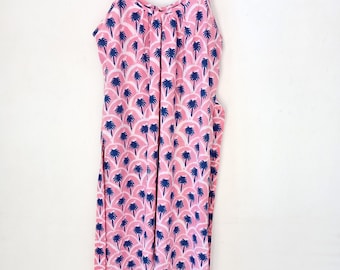 Floral Block Print Cotton Tank Dress: Boho Summer Maxi Slip Dress