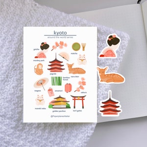 Feuille d'autocollants de Kyoto pour planificateur de voyage Feuille d'autocollants de voyage au Japon pour Bullet Journal Feuille d'autocollants de Tokyo Autocollant de voyage décoratif