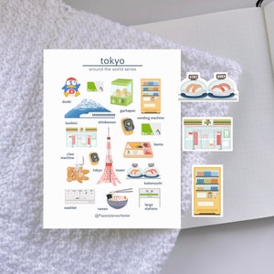 Foglio di adesivi Tokyo per pianificatore di viaggio Foglio di adesivi da viaggio per Giappone per Bullet Journal Asia Adesivo decorativo da viaggio
