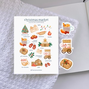 Kerstmarkt stickervel voor reisplanner Feestelijk reisstickervel voor Bullet Journal Xmas decoratieve reissticker