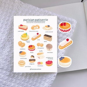 Pariser Desserts Sticker Bogen für Reiseplaner Paris Sticker Bogen für Bullet Journal Französisches Essen Sticker Bogen süsse Dessert Aufkleber