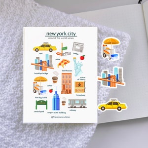 Foglio di adesivi per New York City per pianificatore di viaggio Foglio di adesivi da viaggio USA per Bullet Journal Foglio di adesivi America Adesivo decorativo da viaggio