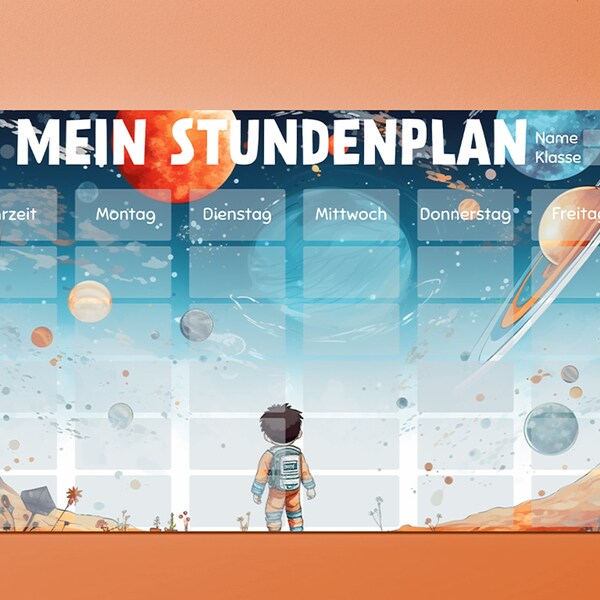 Stundenplan Weltraum als Download I Geschenk zur Einschulung I Geschenk für den Schulbeginn