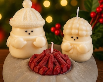 Vela de fogata con forma de muñeco de nieve - Cera de soja orgánica perfumada