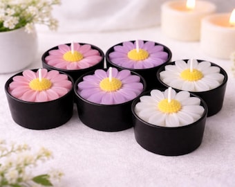 Velas de recuerdo con forma de margarita • Rosa, morado y blanco • Regalos para despedidas de soltera, baby showers e invitados a bodas”