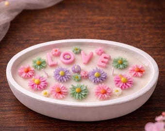 Vela de margarita en un cuenco - Vela decorativa hecha a mano - Vela Love Bowl