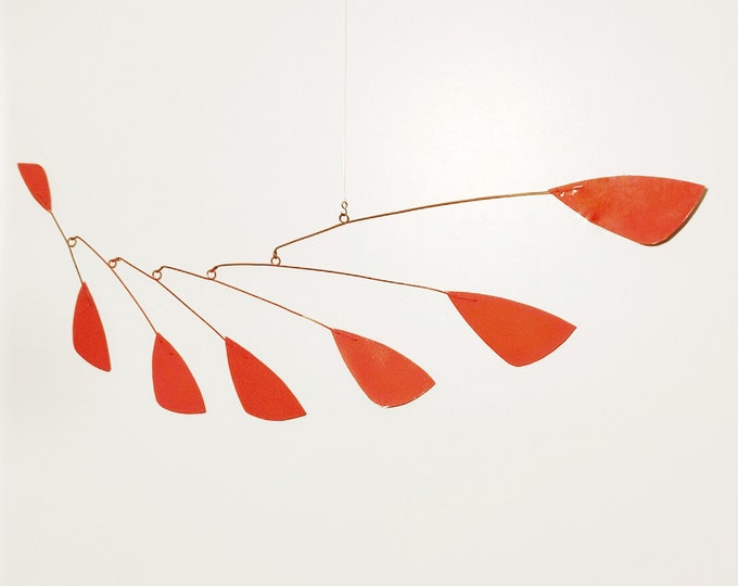 Hanging mobile, hanging mobile, metal mobile sculpture, kinetic mobile "Red Wing", handmade, decorative mobile, midcentury design
