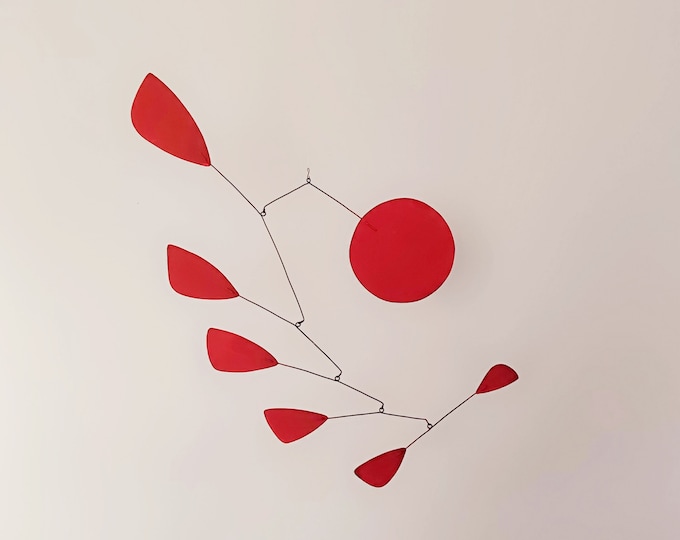 Hanging mobile art, suspended mobile sculpture, kinetic mobile "Classic Red", abstract art, handmade in France, midcenturymodern sculpture