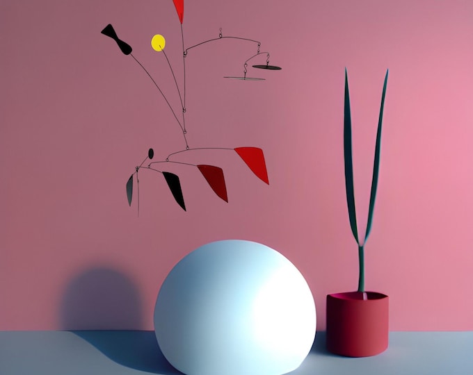 Kinetic mobile design, kinetic art mobile. Metal mobile, modern mobile, handmade in France, mid-century mobile