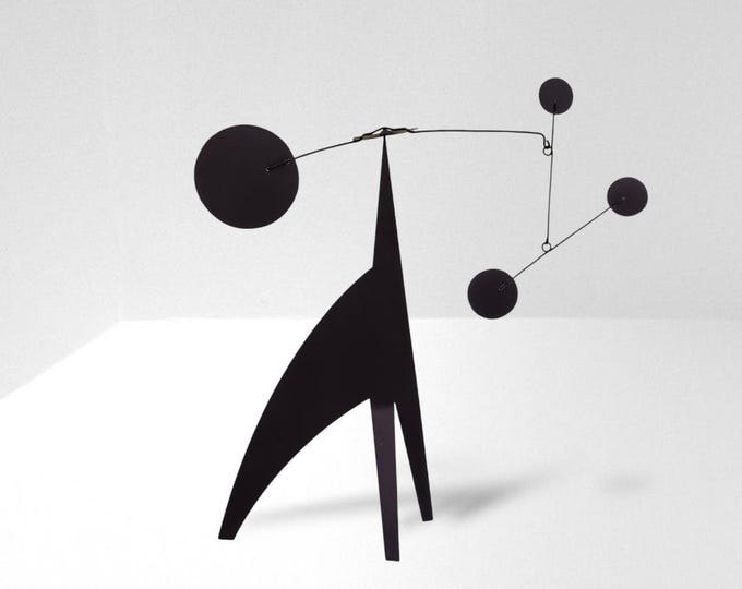 Black tabletop kinetic mobile, signed limited edition, mobile steel sculpture, black stabile, made in France, midcenturymodern art
