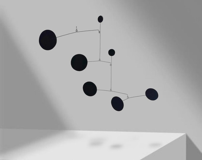 Kinetic design mobile, kinetic art mobile. Black metal mobile, modern matte black mobile, handmade in France, midcentury mobile