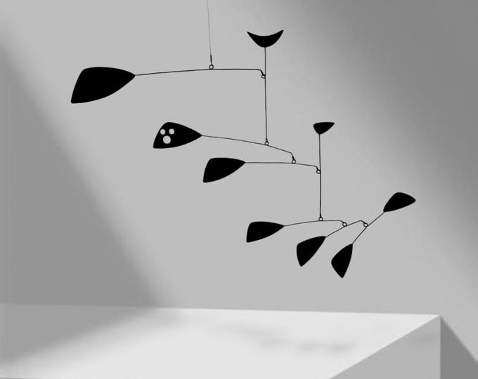 Modern kinetic mobile, Black metal mobile sculpture, handmade in France, midcentury, kinetic art, modern black mobile