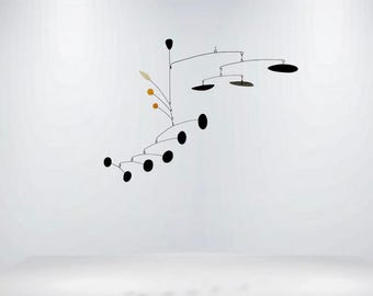 Kinetische kunstmobiel, design metalen mobiel, moderne mobiel, handgemaakt in Frankrijk, mobiel uit het midden van de 20e eeuw