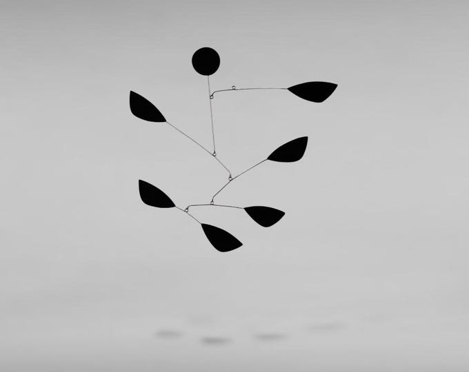 Kinetic design mobile, kinetic art mobile. Black metal mobile, modern matte black mobile, handmade in France, midcentury mobile