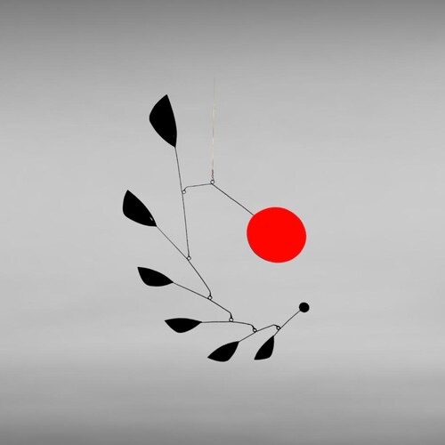 Mobile cinetique en métal noir et rouge, mobile moderne a suspendre, sculpture d'art mobile en métal, kinetic mobile design midcentury