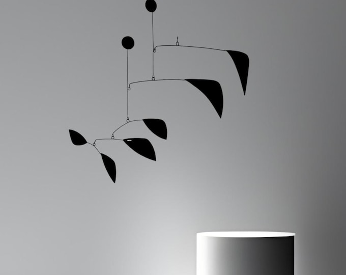 Modern kinetic mobile, black metal mobile sculpture, handmade in France, mid-century, kinetic art, modern black mobile