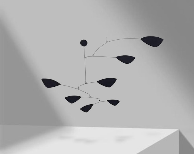 Kinetic design mobile, kinetic art mobile. Black metal mobile, modern matte black mobile, handmade in France, midcentury mobile