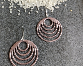 Geometric Circles Dangle Earrings - Rose Gold Sparkle