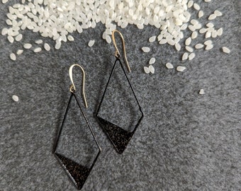 Diamond Shaped Dangle Earrings - Black and Gold