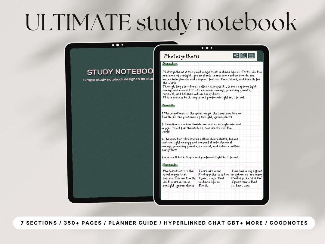Study Note Chat Ultimate Green Hyperlinked Study Notebook Linked Chat Gpt Calendar ...