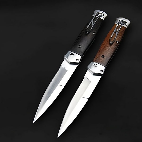 G440C sandalwood folding knife, folding pocket knife, tactical survival, North American hunting.