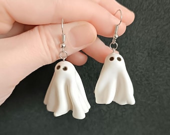 Handmade Polymer Clay Ghost Earrings, Spooky Halloween Jewelry