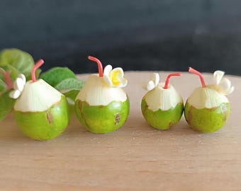 Miniature coconut Water/ tropical fruit/ miniature cocktails/ dollhouse/ coconut green/ realistic fruit/ scale 1:6/ scale 1/12/ coconut tree