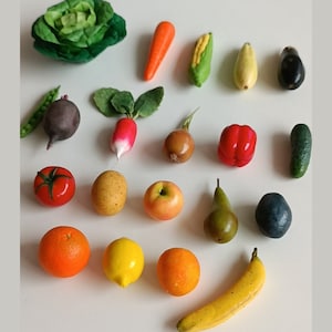 20 pièces set Légumes et fruits miniatures en pâte polymère, légumes miniatures réalistes, jouets Montessori, aliments pour minifure