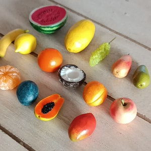 15 Pc. set Miniature  fruits  of polymer clay,  miniatures realistic ftuits, Montessori toys, minifure foods, mini vegetables