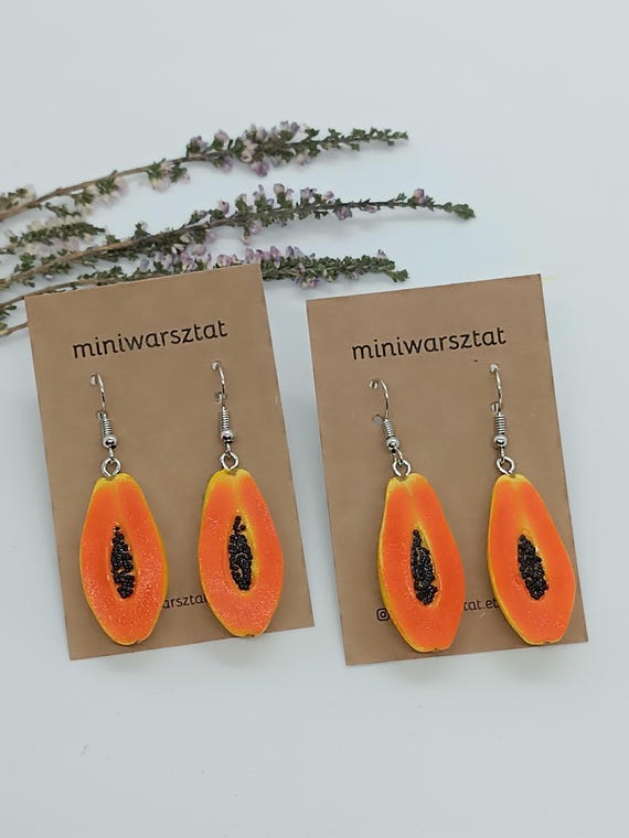 PAPAYA Dangle Earrings/ Papaya Miniature Jewerly/ Food Earrings