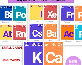 Periodic Table of Elements Flashcards Chemistry 118 elements of Mendeleev table of Elements 3-part Cards Montessori Science Flashcards PDF
