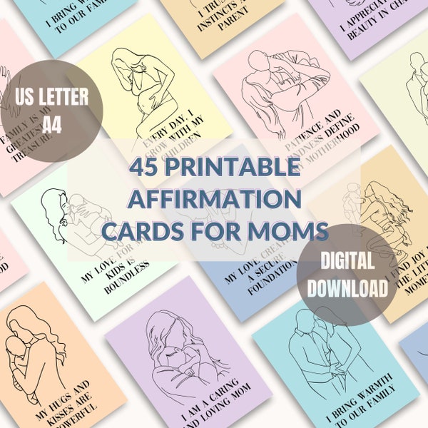 45 Positive Affirmation Cards Deck Vision Board Daily Affirmation Cards for Moms Empowering Positive Statements Motherhood Minimalist Deck
