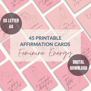 45 Printable Affirmation Cards,Affirmation Cards Deck,Blank Affirmation Cards,Feminine Energy,Positive Affirmation Cards,Self Love,Self care