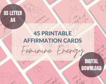 45 Printable Affirmation Cards,Affirmation Cards Deck,Blank Affirmation Cards,Feminine Energy,Positive Affirmation Cards,Self Love,Self care