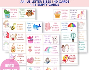 Motivational Lunchbox Notes, Lunchbox Bliss for Girls,Kid's Positive Affirmation Cards,Encouragement Cards for Children, Instant PDF, Quotes