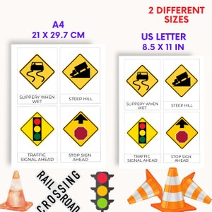 Montessori Flashcards, 3 parts cards, Traffic Signs flash cards, Montessori Printable, Road Test, DMW test, Leaner's Permit