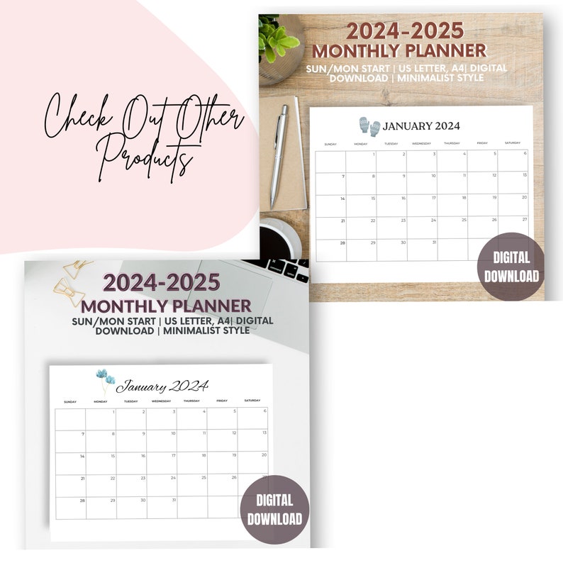 Printable Calendar 2025 2025floral Design,monthly Planner,watercolor