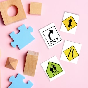 Montessori Flashcards, 3 parts cards, Traffic Signs flash cards, Montessori Printable, Road Test, DMW test, Leaner's Permit
