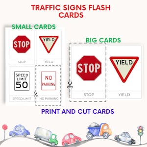Montessori Flashcards, 3 parts cards, Traffic Signs flash cards, Montessori Printable, Road Test, DMW test, Leaner's Permit
