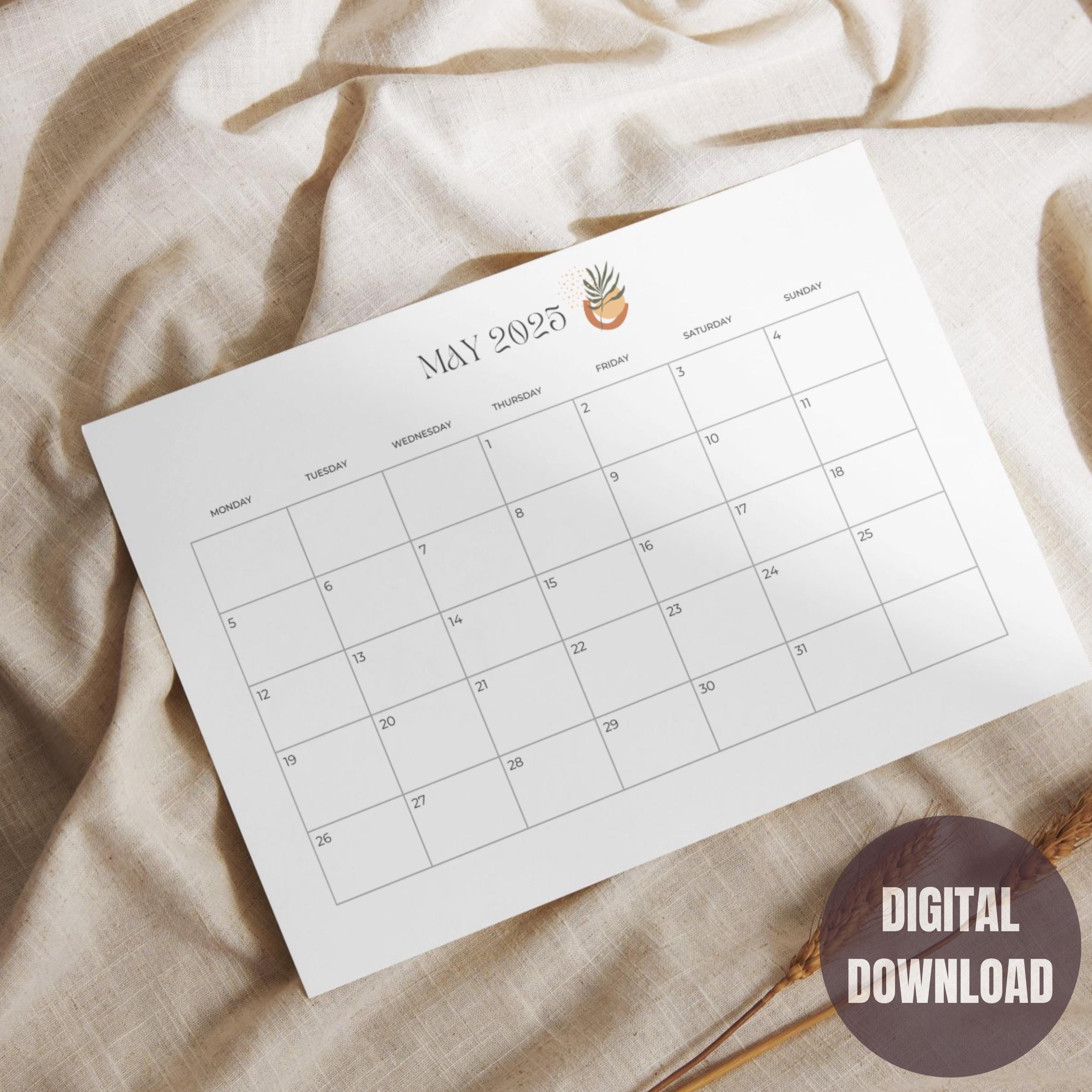 Printable Calendar 2025 2026 Sunday & Monday Start Minimalist Boho ...