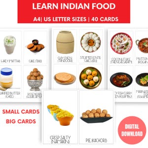 Learn Indian Food Flashcards Montessori Cards Flashcards Educational Printable Cards  Kids & Teacher Resource Cooking and Kitchen Play