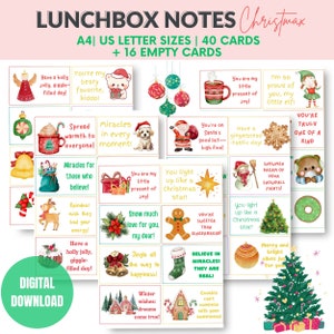 Weihnachts-Lunchbox-Notizen für Kinder, positive Affirmationskarten für Kinder, Winter-Lunchbox, personalisierte Notizen, Weihnachtsnotizen, süße Karten, PDF, Zitate