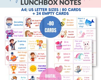 Positive Lunchbox Notes for Kids, Lunchbox Cards for Girls and Boys, Set of Inspirational Quotes, Encouragement Cards and Vision Board Kit