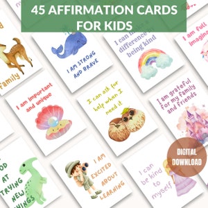 45 positive Affirmationskarten für Kinder, Lunchbox Notizen für Kinder, Lunchbox Karten für Mädchen und Jungen, Ermutigungskarten und Vision Board Kit