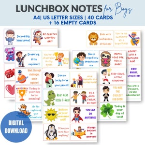 Inspirerende notities voor de lunchbox, Lunchtime Joy for Boys, kaarten met positieve bevestiging voor kinderen, aanmoedigingskaarten voor kinderen, instant pdf, citaten